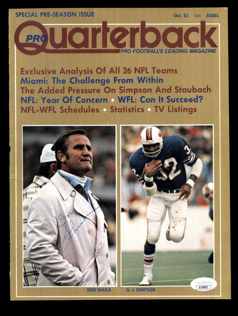 Don Shula JSA Autograph Vintage Signed Pro Quarterback Cover Dolphins