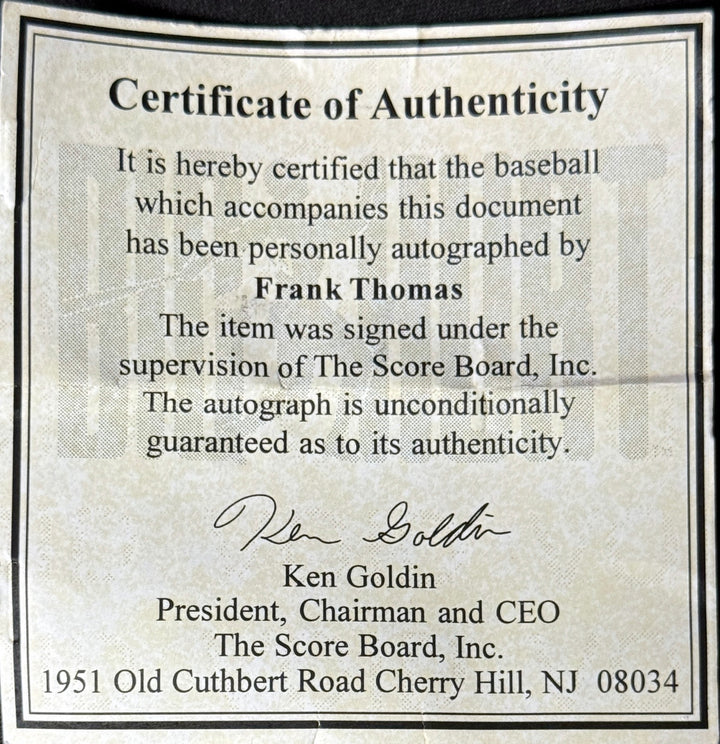 Frank Thomas signed OFC Rawlings American League Baseball #35 toned- Goldin COA