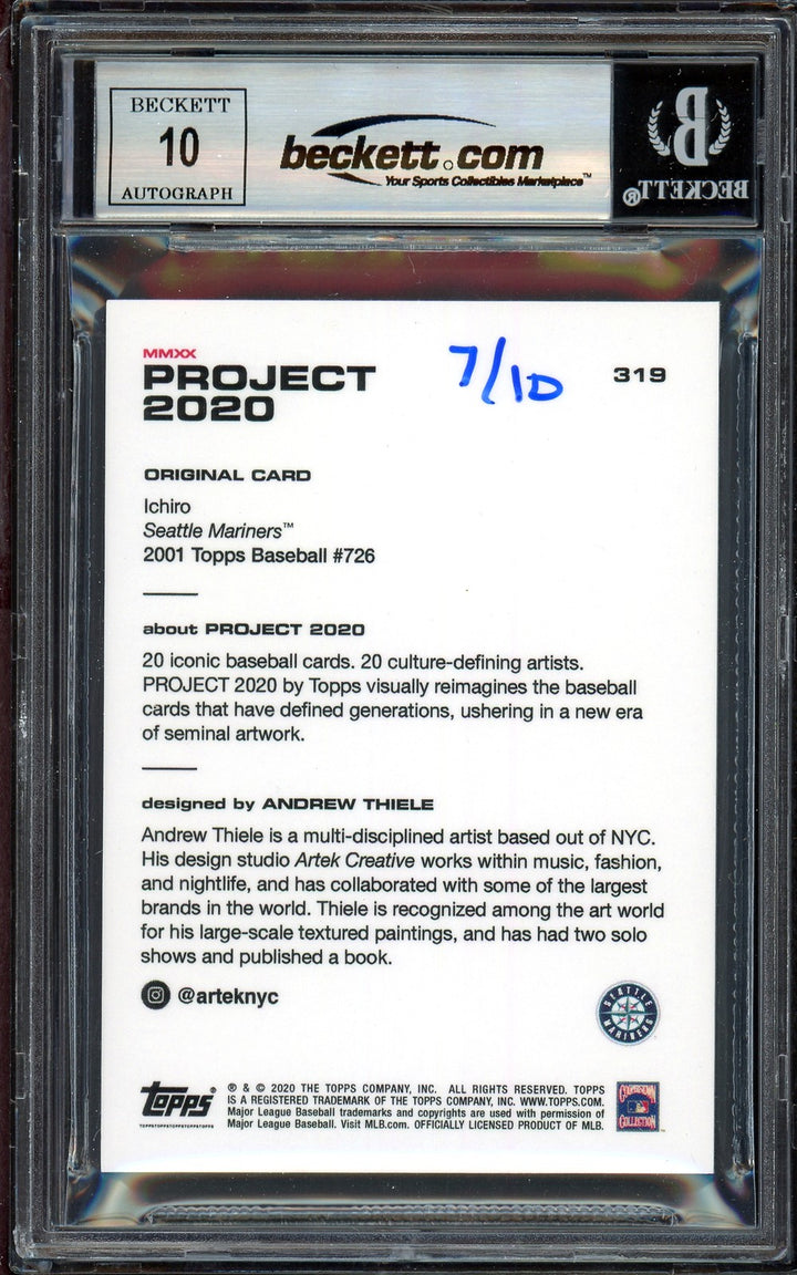 Ichiro Suzuki Auto Topps Project 2020 Andrew Thiele Card 319 Sig 10 /10 BAS