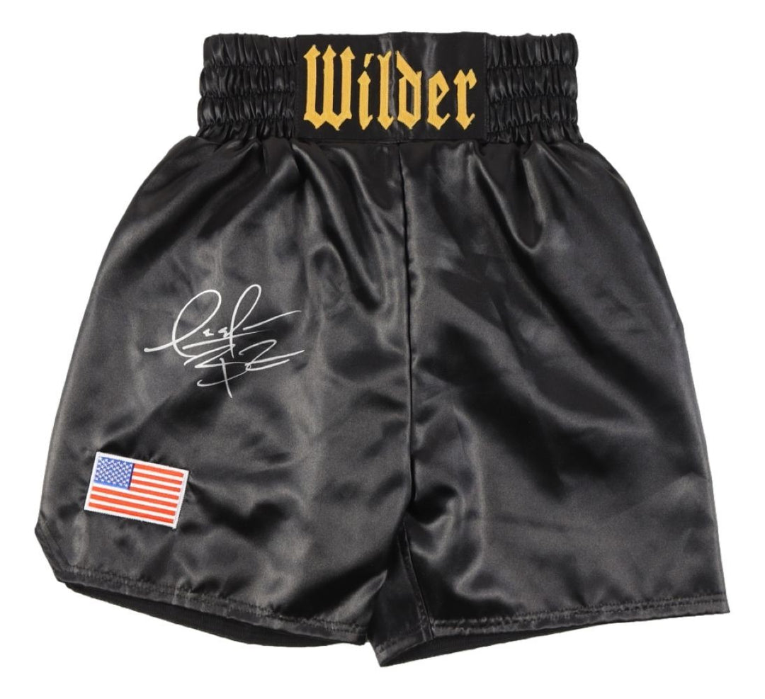 Deontay Wilder Signed Custom Black Boxing Trunks BAS