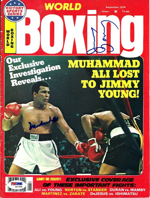 Muhammad Ali & Jimmy Young Signed Boxing World Magazine Cover PSA/DNA