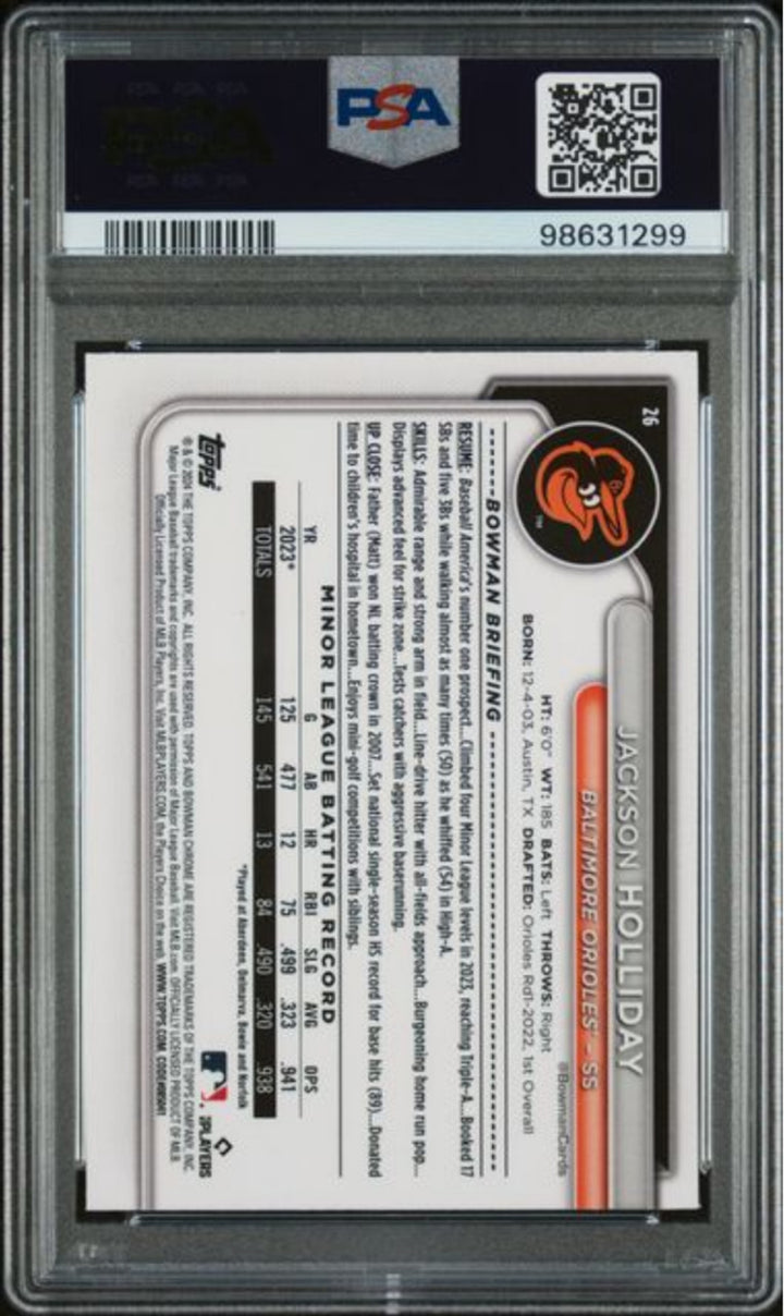 Graded 2024 Topps Bowman Chrome Jackson Holliday #26 Rookie RC Card PSA 10 Mint