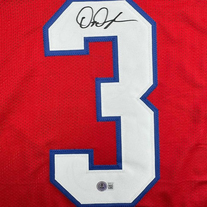 Framed Autographed/Signed DeMario Douglass 35x39 New England Red Jersey BAS COA