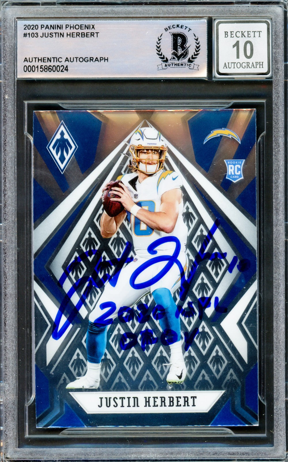 Justin Herbert Signed 2020 Panini Phoenix RC #103 Chargers Auto 10 Beckett
