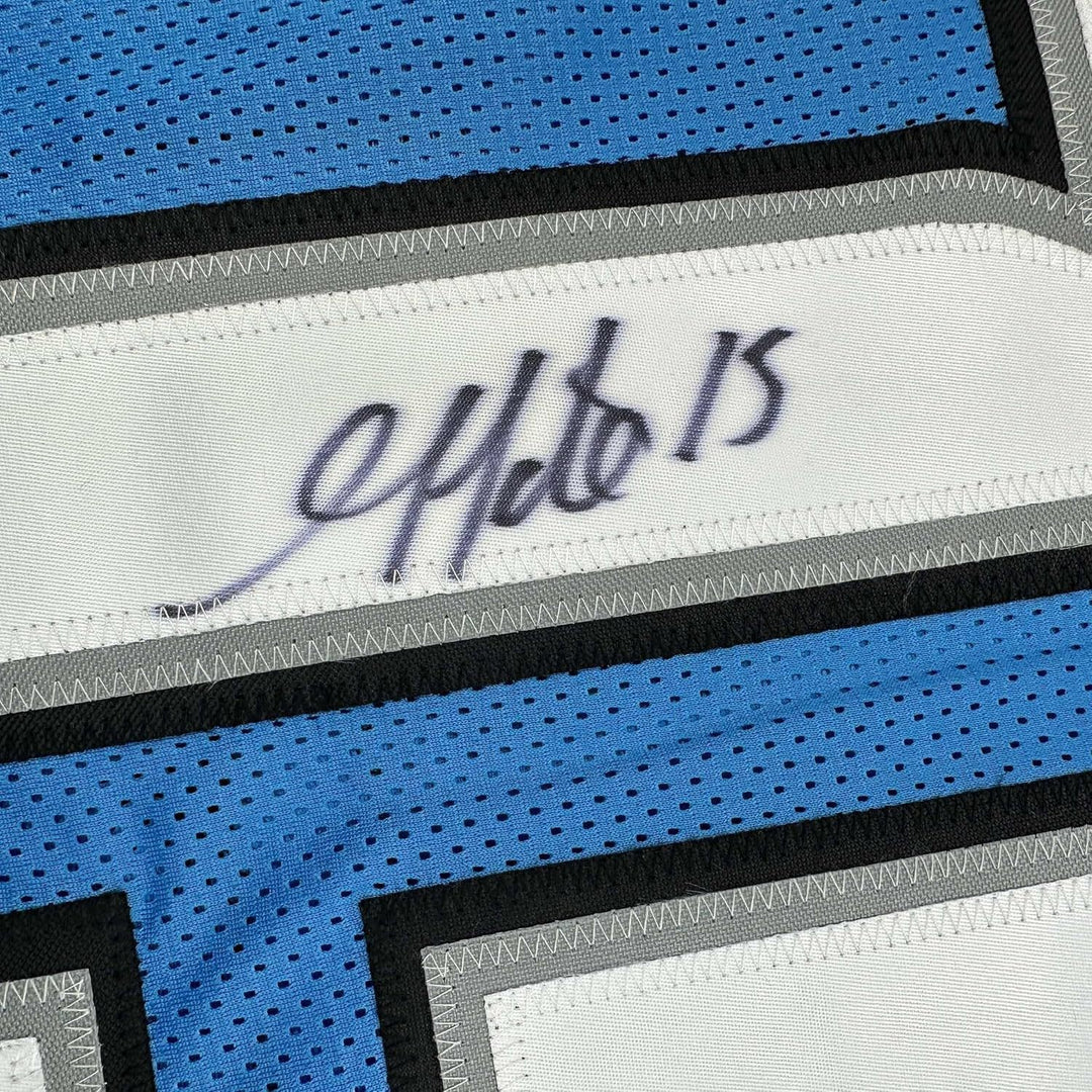 Framed Autographed/Signed Golden Tate 35x39 Detroit Blue Jersey Beckett BAS COA