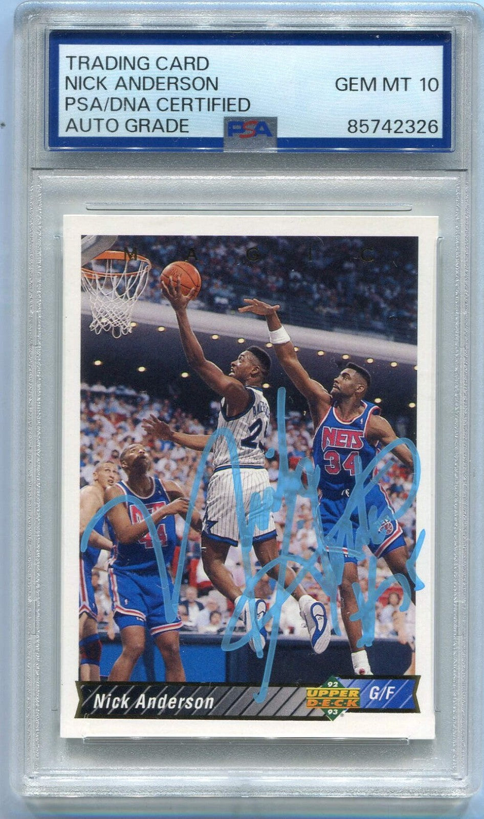 Nick Anderson 1992 - 1993 Upper Deck Autographed Card #161 PSA/DNA Certified Gra