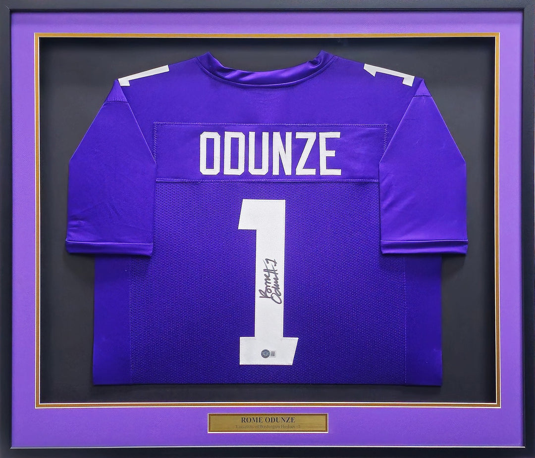 Washington Huskies Rome Odunze Signed Framed Purple Jersey Beckett BAS Witness