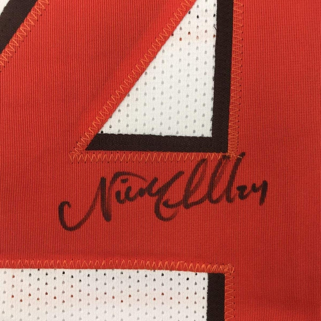 Framed Autographed/Signed Nick Chubb 35x39 Cleveland White Jersey JSA COA
