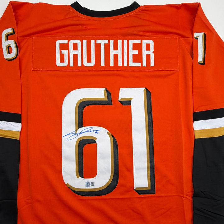 Autographed/Signed Cutter Gauthier Anaheim Orange Hockey Jersey Beckett BAS COA