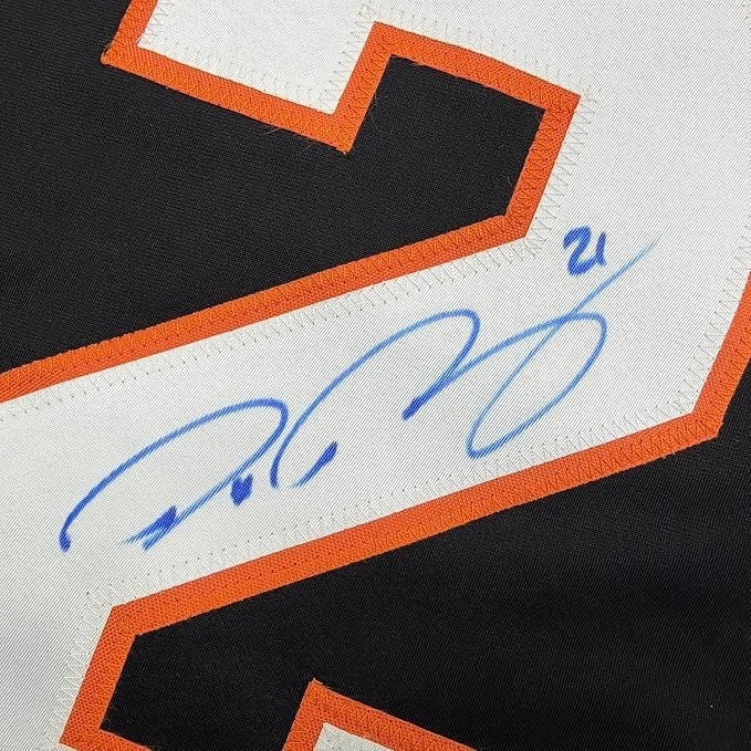 Framed Autographed Peter Forsberg 35x39 Philadelphia Black Jersey JSA COA