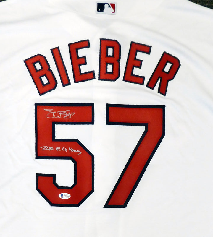 Cleveland Indians Shane Bieber Signed White Majestic Jersey Size XL Beckett