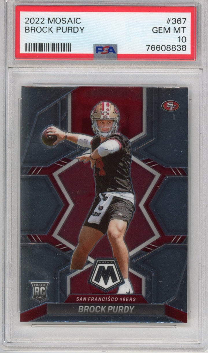 Graded 2022 Panini Mosaic Brock Purdy #367 Rookie Football Card PSA 10 Gem Mint