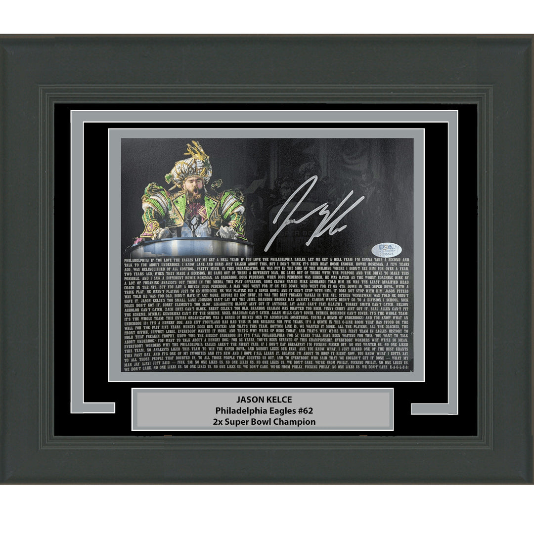 Framed Autographed/Signed Jason Kelce Parade Transcript 8x10 Photo PSA COA