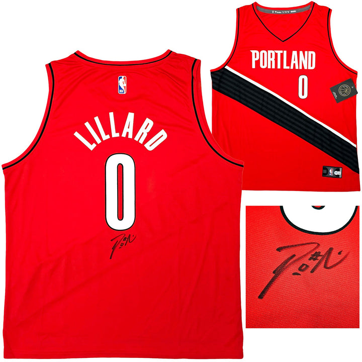 Portland Trailblazers Damian Lillard Signed Red Fanatics Jersey Size XL Beckett
