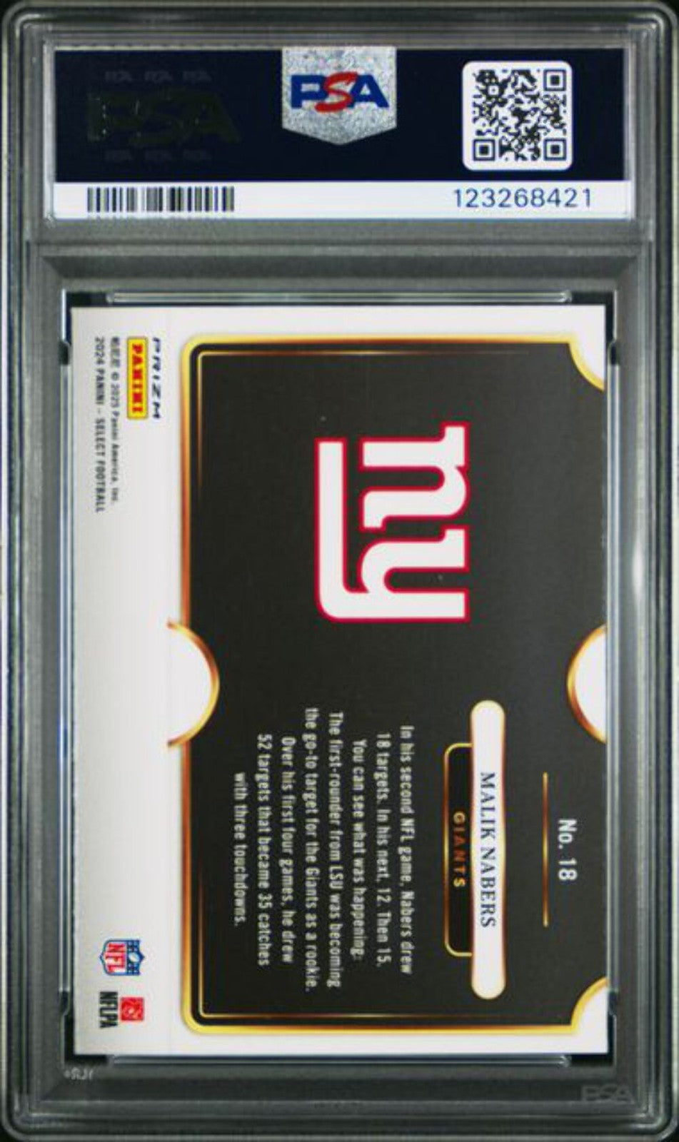 Graded 2024 Panini Select Malik Nabers #18 Snapshots Prizm Rookie RC Card PSA 10