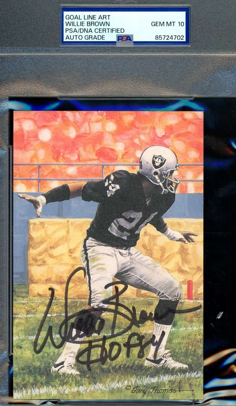 Willie Brown Gem Mint 10 PSA DNA Signed Goal Line Art Card GLAC Auto HOF 84