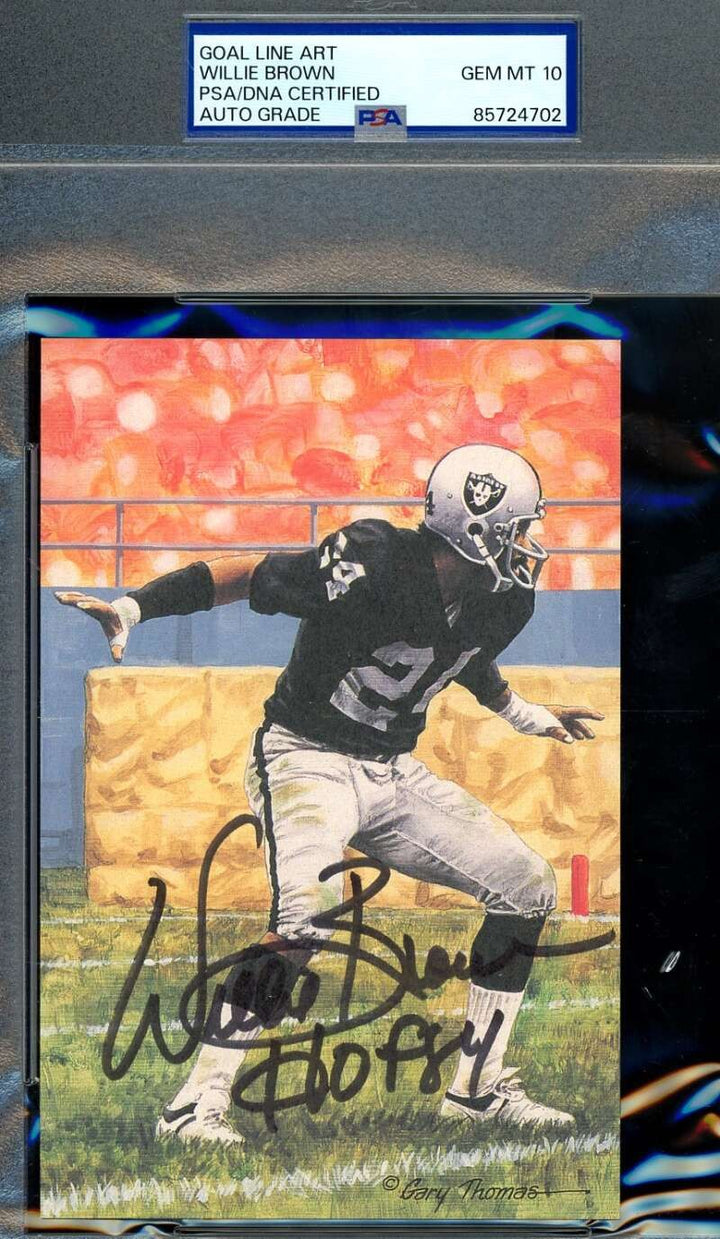 Willie Brown Gem Mint 10 PSA DNA Signed Goal Line Art Card GLAC Auto HOF 84