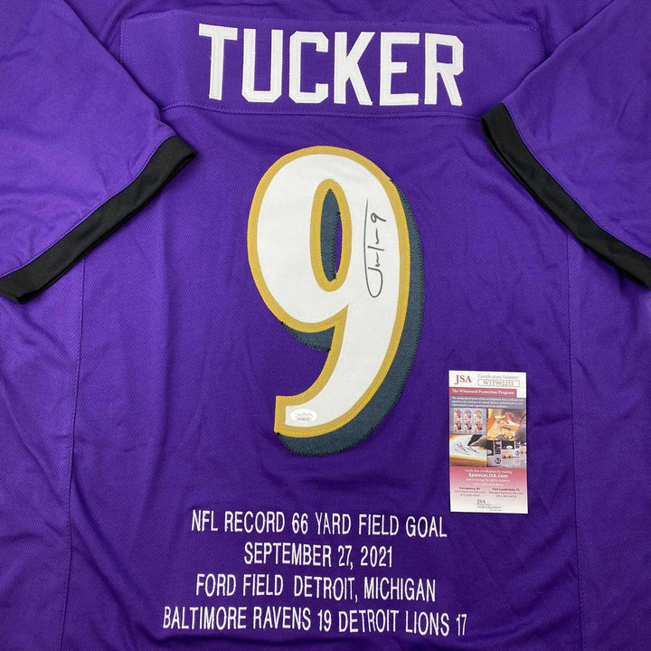 Signed Justin Tucker 66 Yard GW FG Stat Baltimore Jersey JSA COA