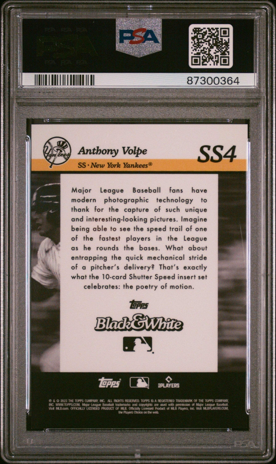 Graded 2023 Topps B&W Anthony Volpe #SS4 Shutter Speed RC Baseball Card PSA 10