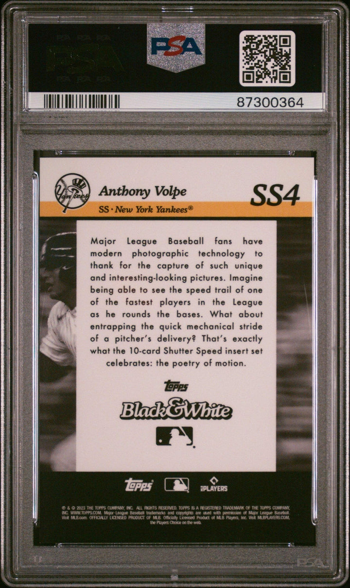 Graded 2023 Topps B&W Anthony Volpe #SS4 Shutter Speed RC Baseball Card PSA 10