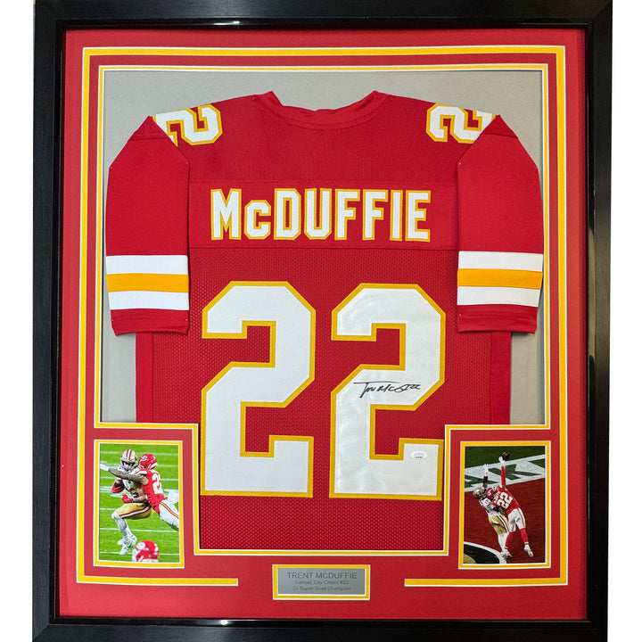 Framed Autographed/Signed Trent McDuffie 35x39 Kansas City Red Jersey JSA COA