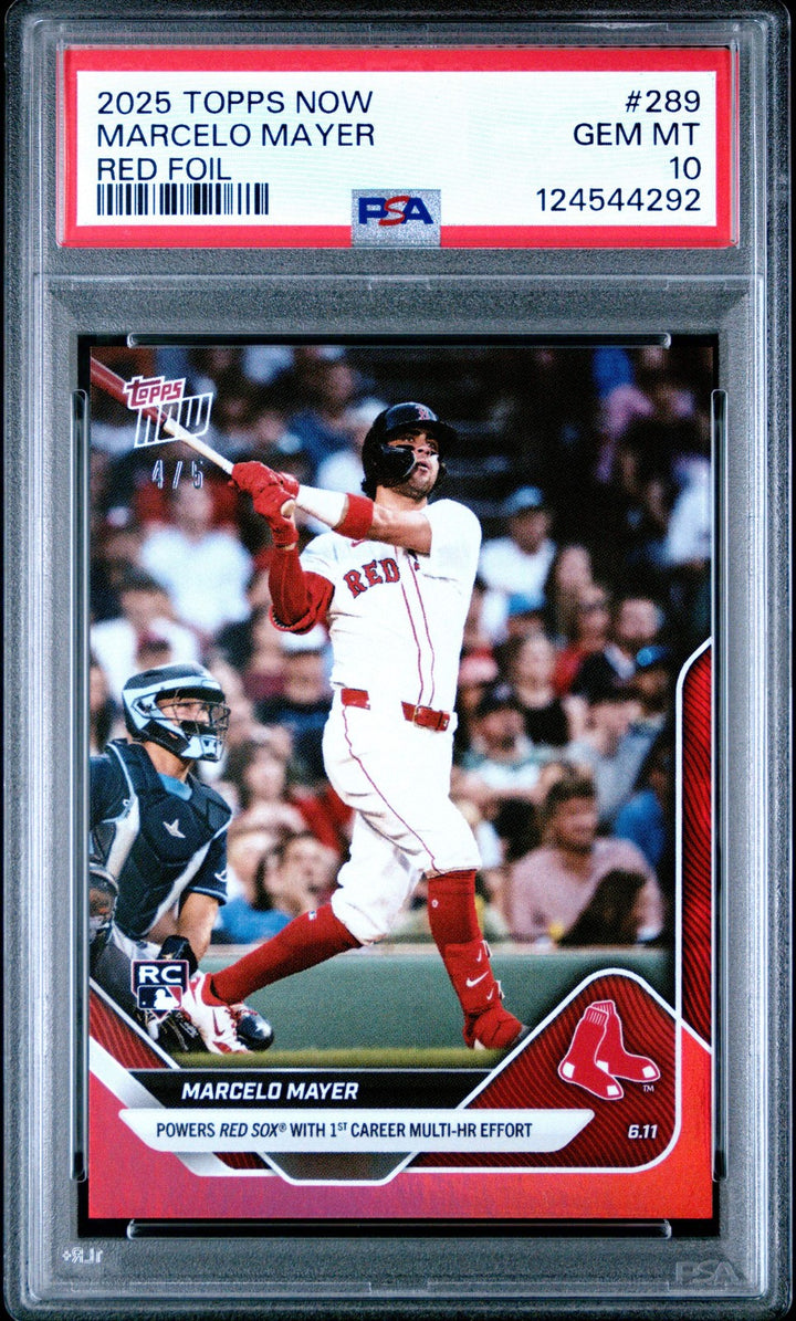Graded 2025 Topps Now Marcelo Mayer #289 Red Foil /5 RC Baseball Card PSA 10