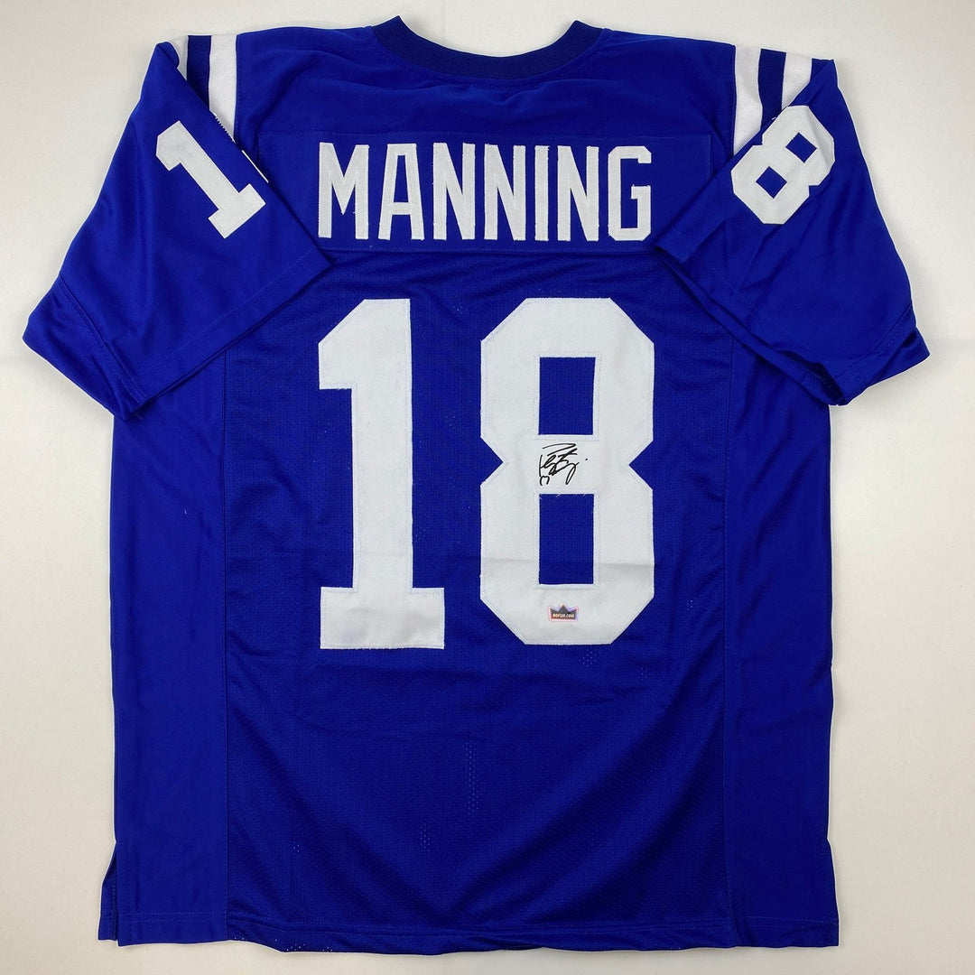 Facsimile Autographed Peyton Manning Indianapolis Blue Jersey Men's XL
