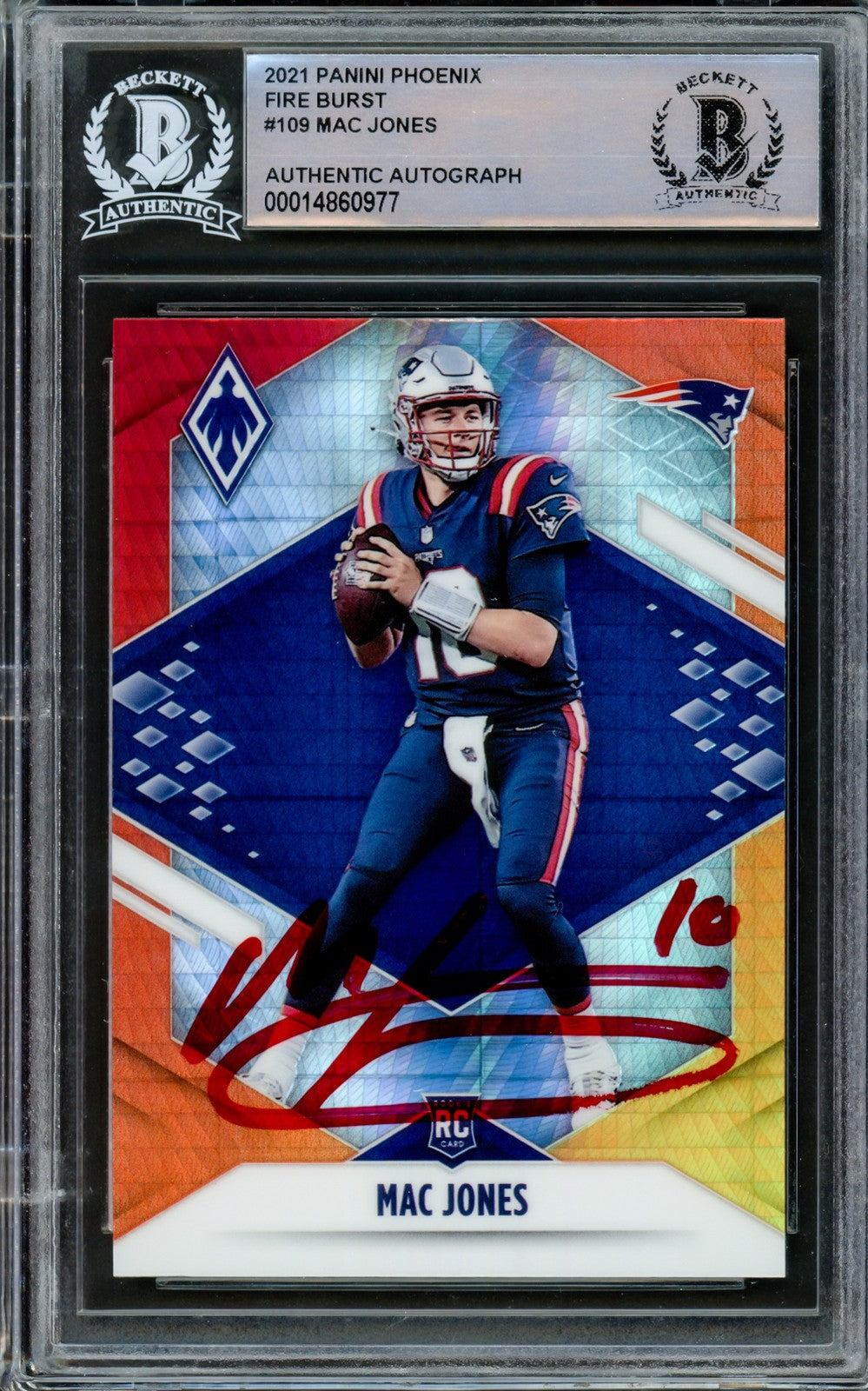 Mac Jones Signed 2021 Panini Phoenix Fire Burst RC 109 Patriots Beckett