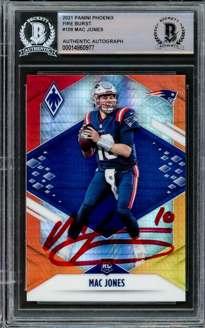 Mac Jones Signed 2021 Panini Phoenix Fire Burst RC 109 Patriots Beckett