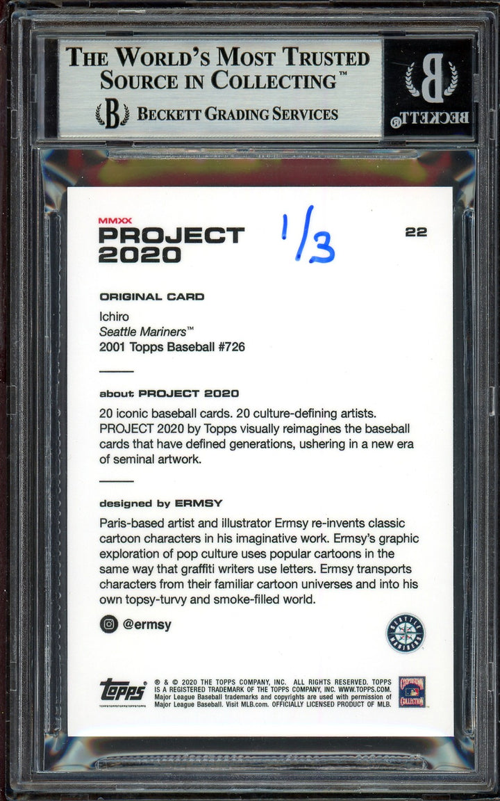 Ichiro Suzuki Signed Topps Project 2020 Ermsy Card 22 Mariners Gold #1/3 Beckett