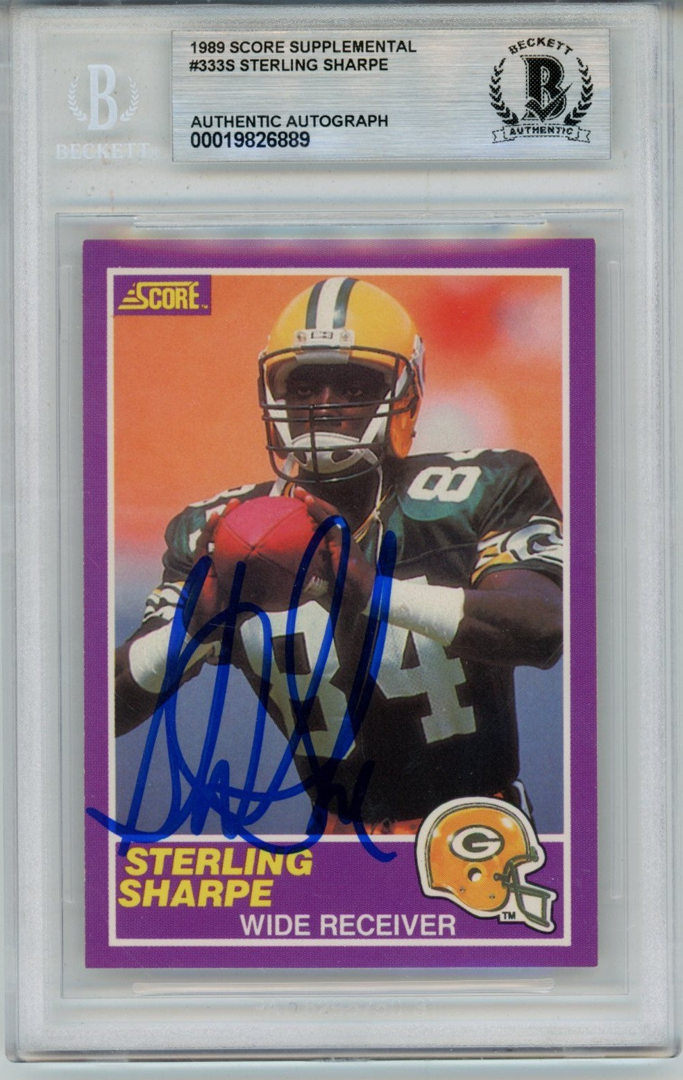 Sterling Sharpe Autographed 1989 Score Supplemental 333S Card Slab Beckett 53895
