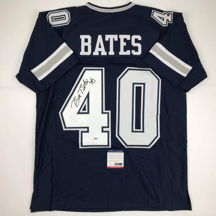 Autographed/Signed BILL BATES Dallas Dark Blue Jersey PSA/DNA COA Auto