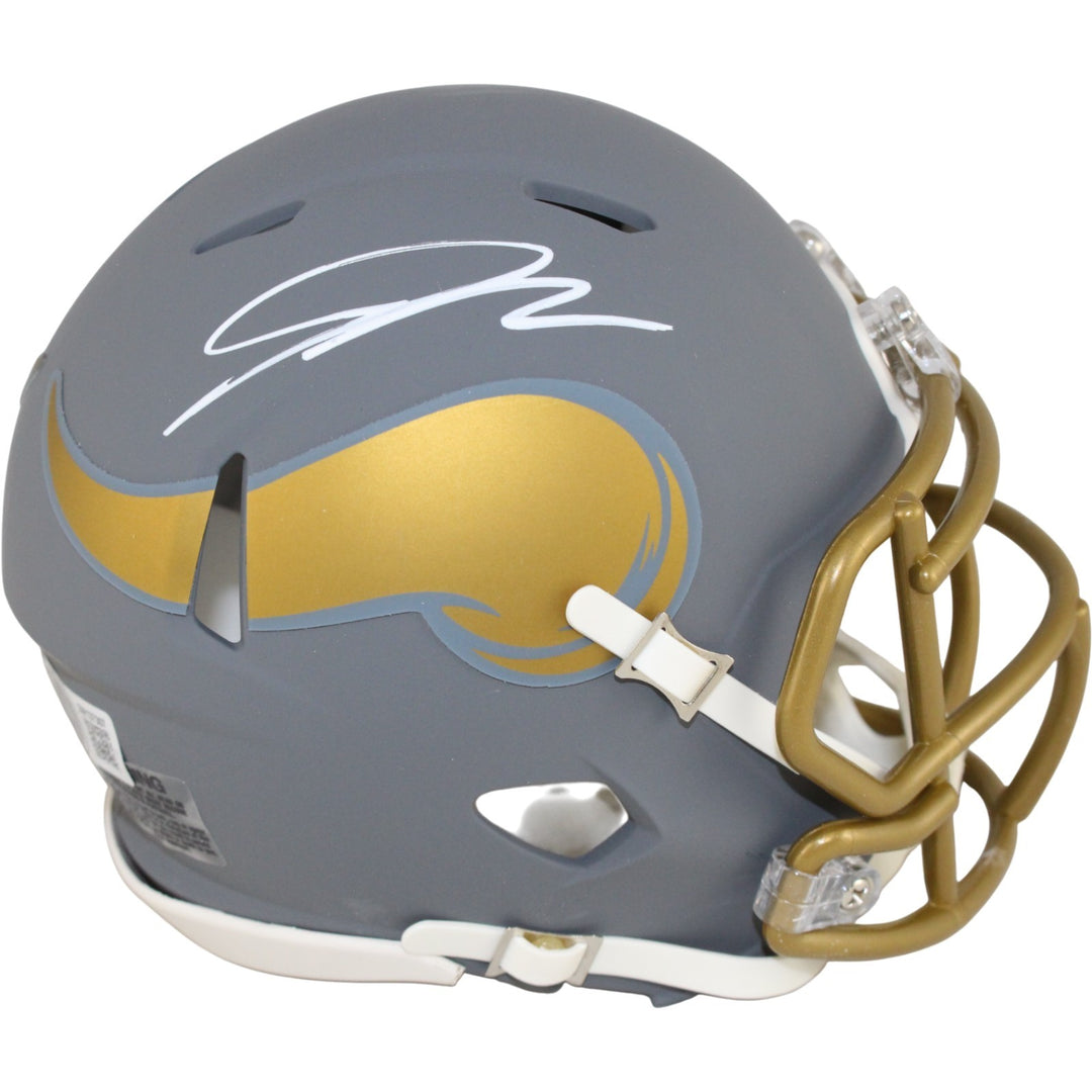 Jordan Addison Autographed Minnesota Vikings Slate Mini Helmet Beckett 53889