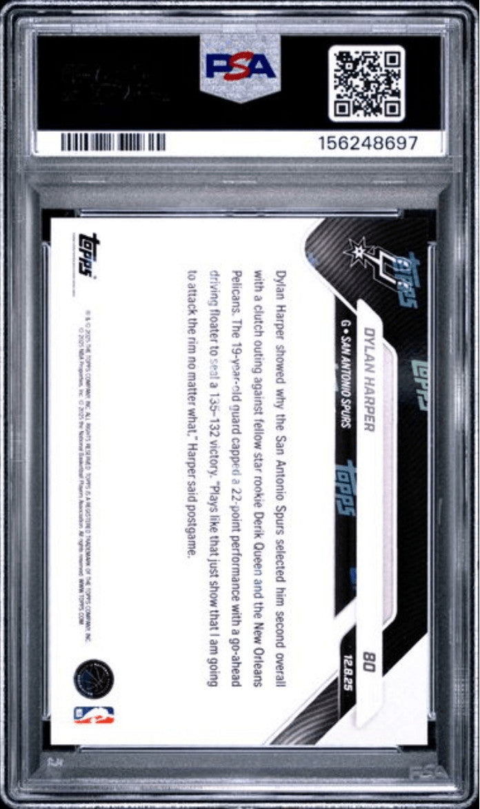 Graded 2025 Topps Now Dylan Harper #80 Rookie RC Basketball Card PSA 10