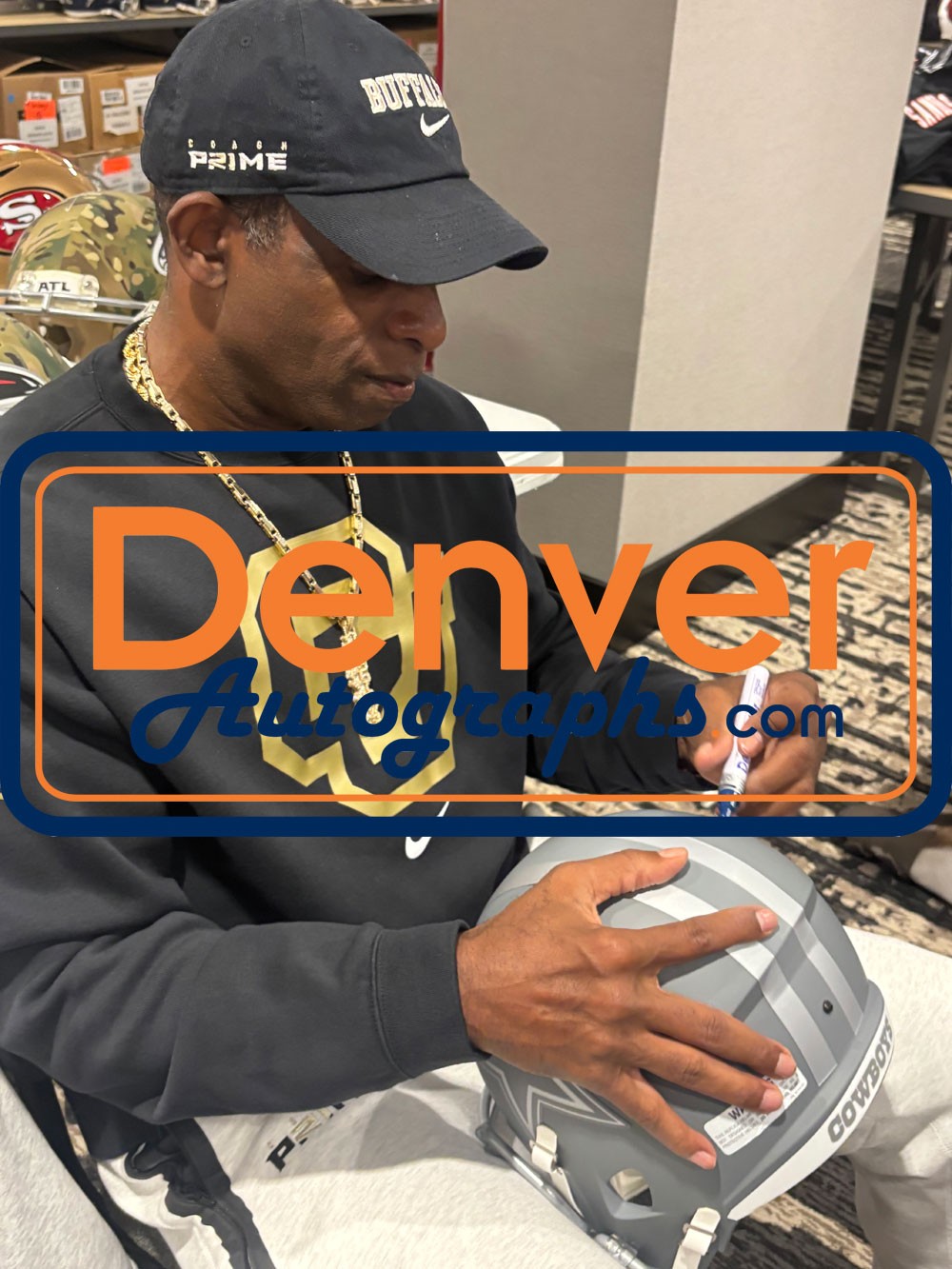 Deion Sanders Autographed Dallas Cowboys F/S Slate Helmet Beckett Witness 51747