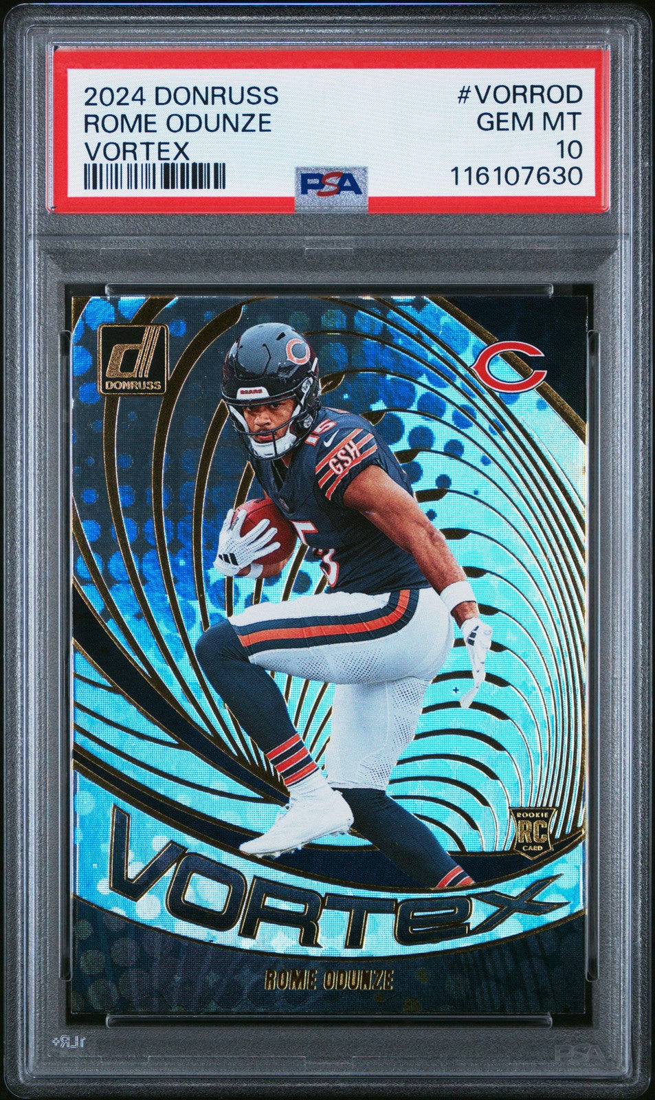 Graded 2024 Panini Donruss Rome Odunze #VORROD Vortex RC Football Card PSA 10