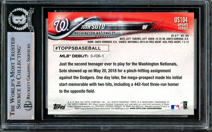 Juan Soto Signed 2018 Topps Update Rookie Card #US104 New York Mets Beckett BAS