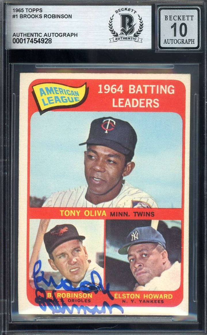 Brooks Robinson Gem Mint 10 Beckett BAS Signed 1965 Topps 1964 Leaders Autograph
