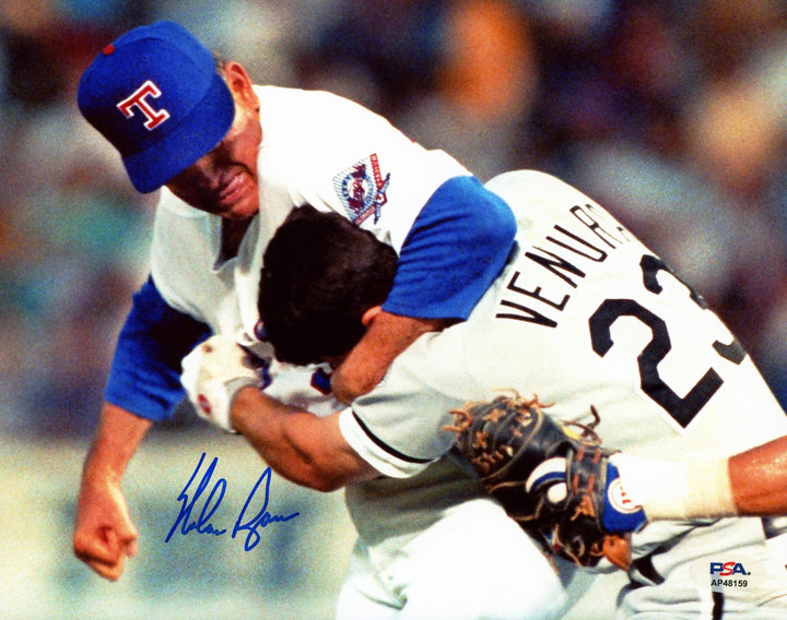 Nolan Ryan Signed Framed 8x10 Photo Rangers Fight vs. Robin Ventura PSA/DNA