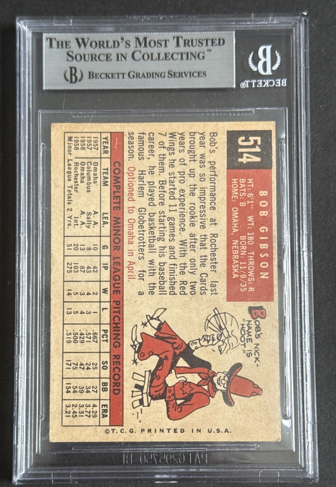 1959 Topps Bob Gibson #514 Rookie Signed Stat HOF Cy 9x All Star 251 Auto  BAS