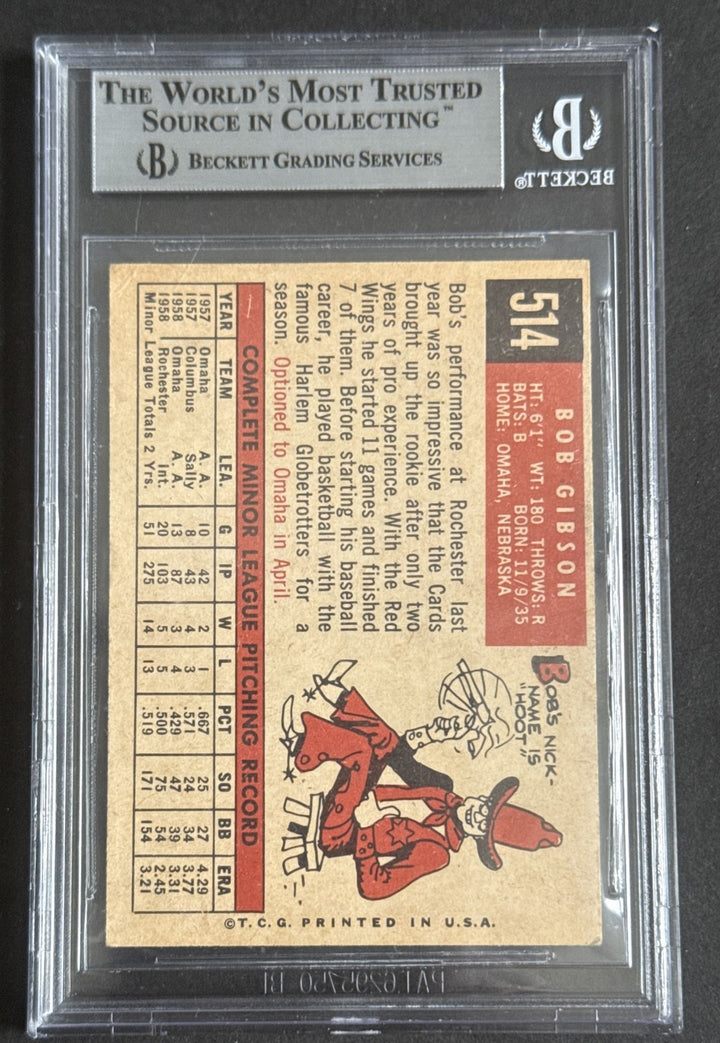 1959 Topps Bob Gibson #514 Rookie Signed Stat HOF Cy 9x All Star 251 Auto  BAS
