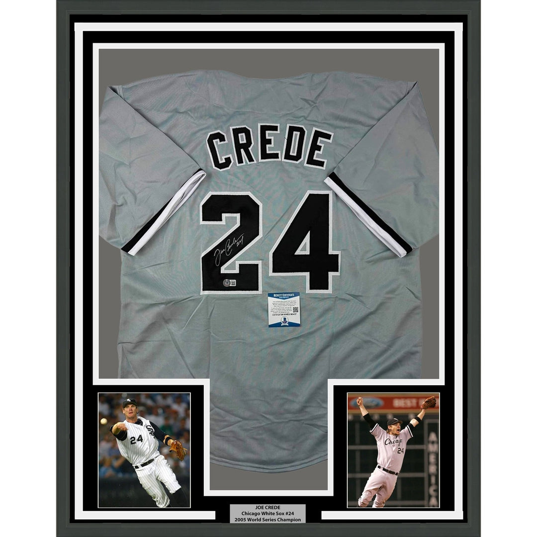 Framed Autographed/Signed Joe Crede 33x42 Chicago Grey Jersey Beckett COA