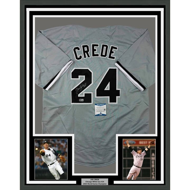 Framed Autographed/Signed Joe Crede 33x42 Chicago Grey Jersey Beckett COA