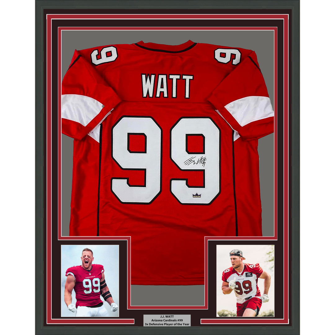 Framed Facsimile Autographed JJ J.J. Watt 33x42 Red Reprint Laser Auto Jersey