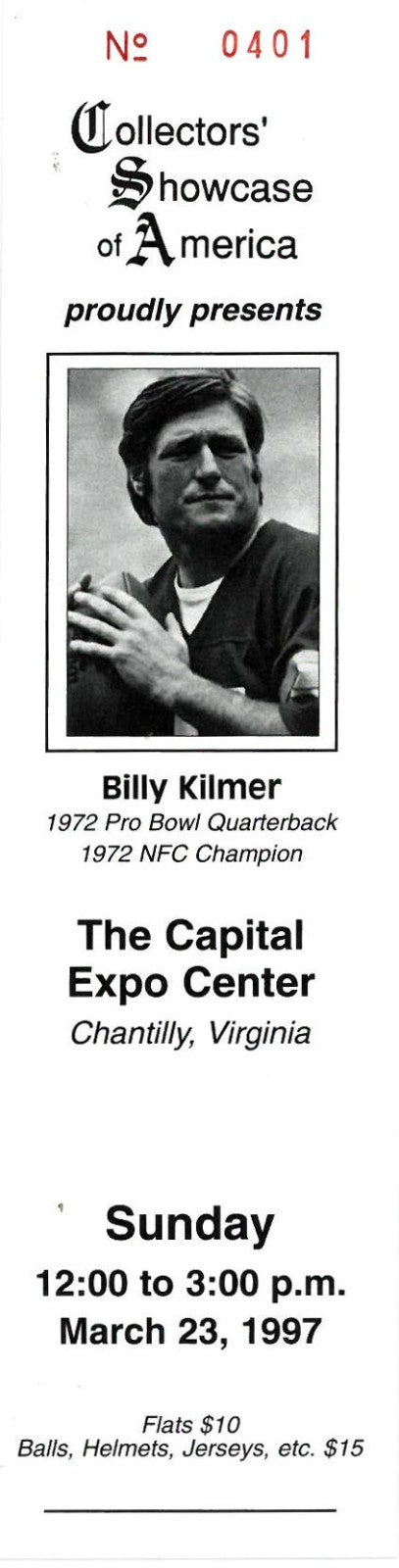 Billy Kilmer signed Washington NFL 8x10 Photo minor dings Framed-COA/Show Ticket