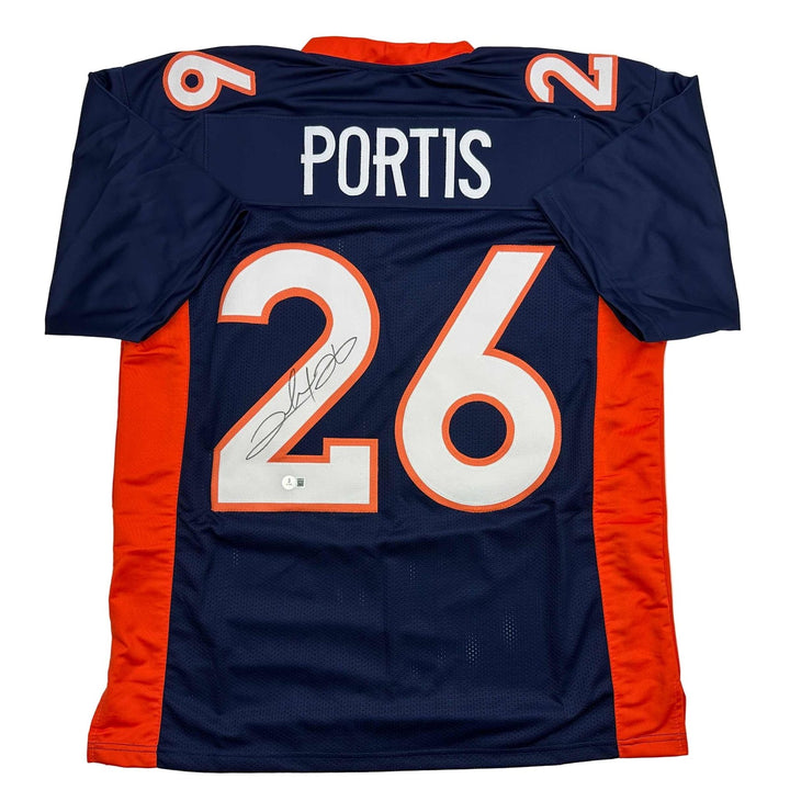 Autographed/Signed Clinton Portis Denver Blue Jersey Beckett BAS COA