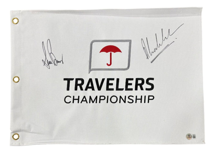 Sam Burns Anirban Lahiri Signed Travelers Championship Golf Flag BAS