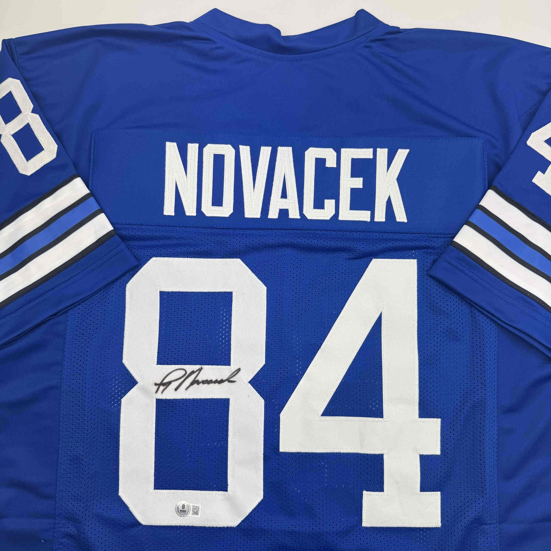 Autographed/Signed Jay Novacek Dallas Blue Football Jersey Beckett BAS COA