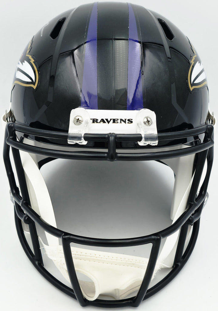 Terrell Suggs Signed Ravens Black Full Size Speed Replica Helmet Beckett Witness
