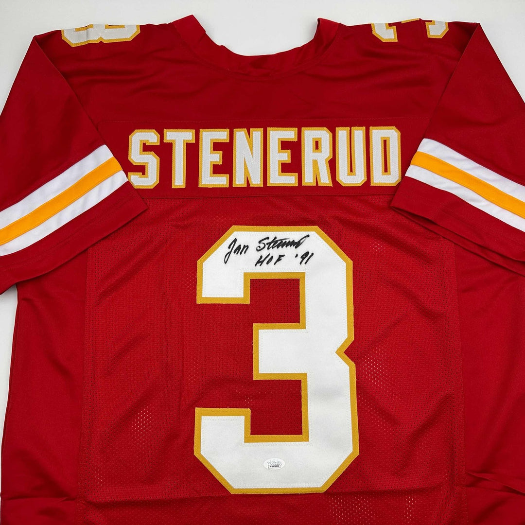 Autographed/Signed Jan Stenerud HOF 91 Kansas City Red Jersey JSA COA